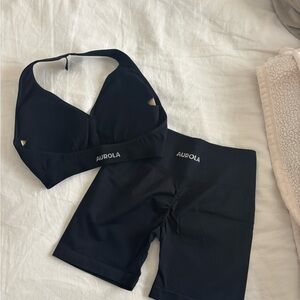 Aurora Black Women's Bike Shorts and Halter Bra